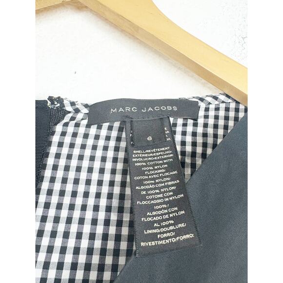 Marc Jacobs Black & White Gingham Floral Dress Size 6 Fit & Flare Sleeveless - Picture 5 of 12
